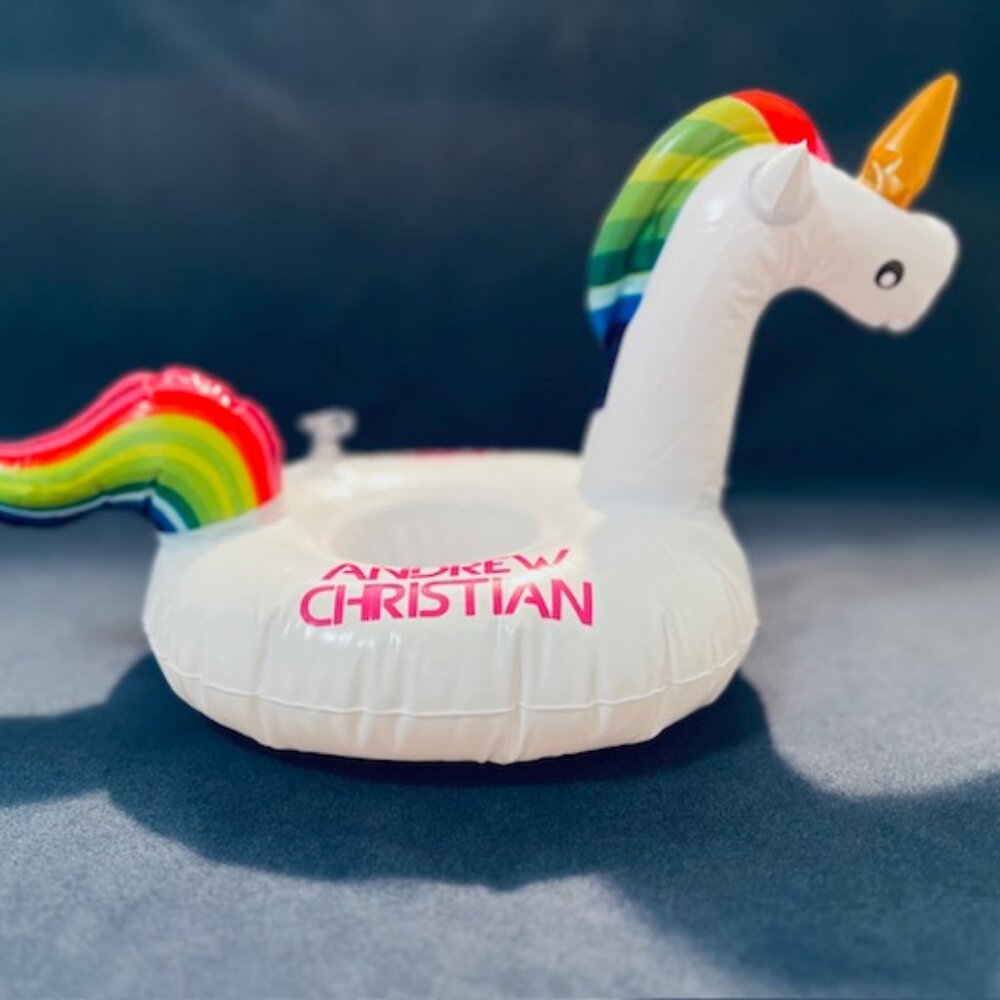 Andrew Christian Inflatable Pool UNICORN Drink Holder - White/Pride Colors